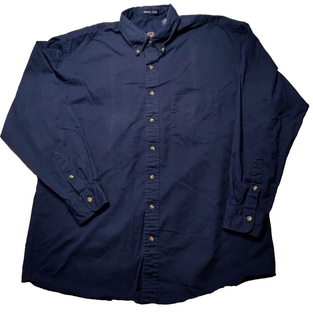 VTG GANT USA WASHER TWILL Men Big 1X Blue 100% Cotton‎ Button-Up Shirt